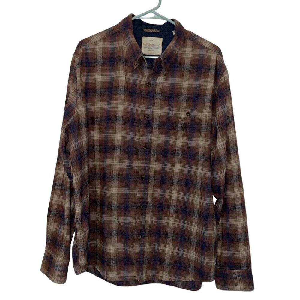 Weatherproof Vintage Flannel Shirt Mens Sz XXL Blu Plaid Long Sleeve Button Down